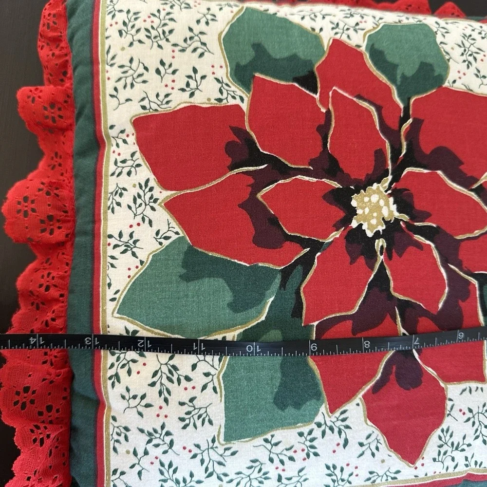 VTG Handmade Poinsettia Christmas Pillow Lace Red Cottagecore Grannycore 14